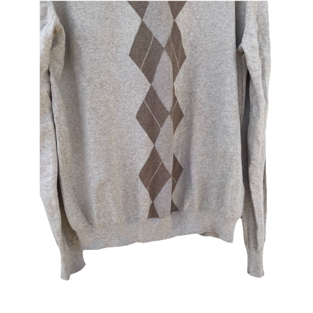 Perry Ellis Men’s Argyle Sweater Gray Brown Cotton Blend Size XL - Picture 10 of 12